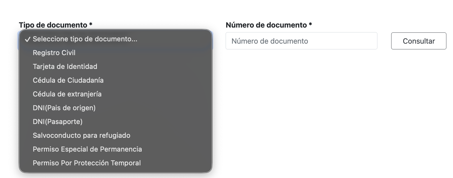 Formulario de consulta del sisben