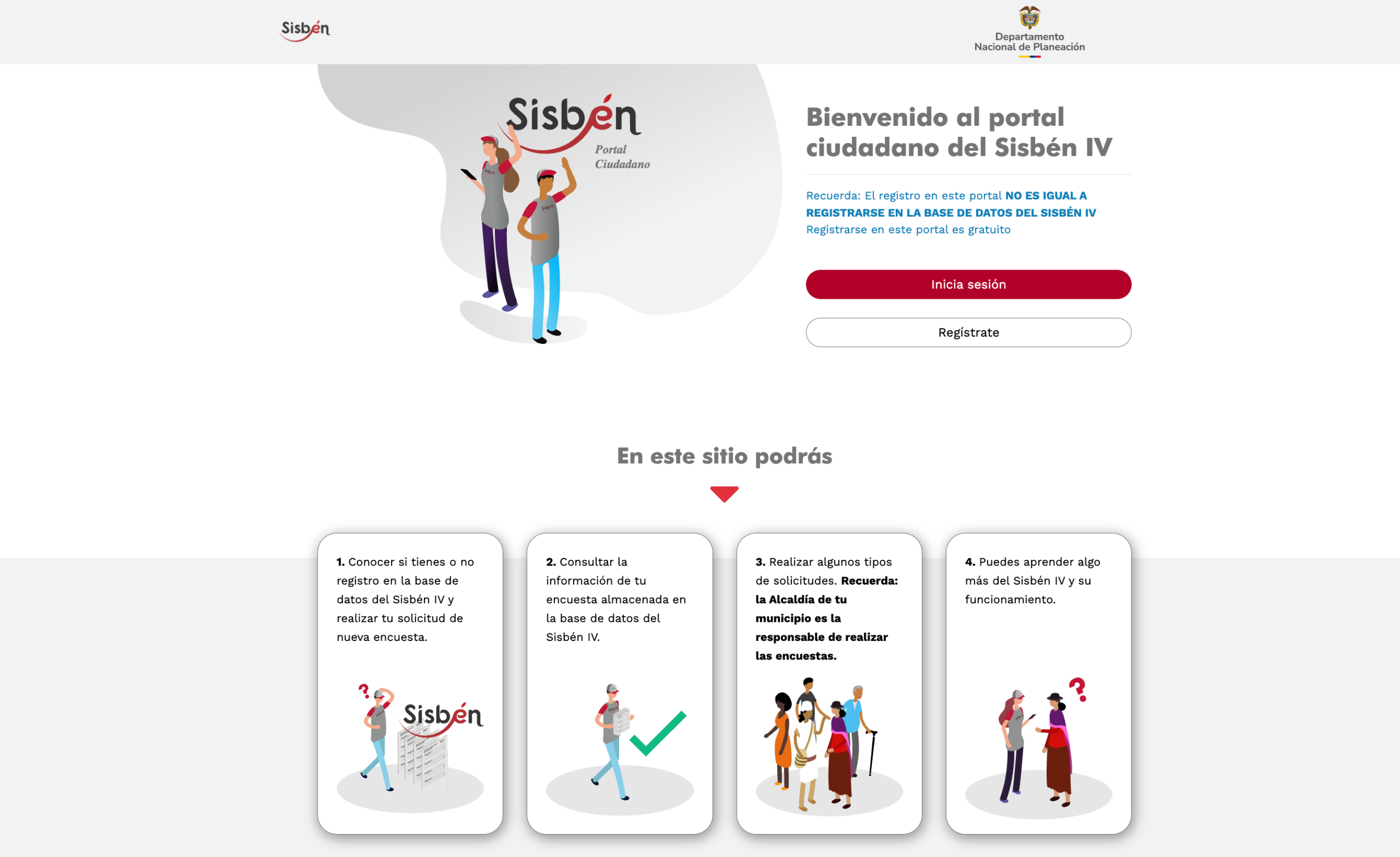 Portal ciudadano del Sisbén para solicitar encuesta nueva